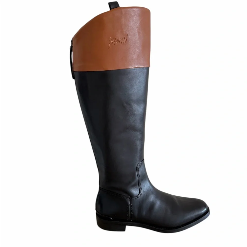 Franco Sarto Meyer Knee High Black Brown Tall Leather Riding Boots Size 10 NWOB